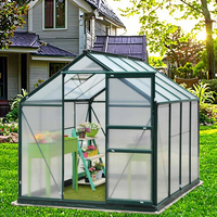 Grande serre de jardin de 6x8 pieds cadre en aluminium décoration vert foncé pour plantes couverture nature fenêtre en bois pour plantes