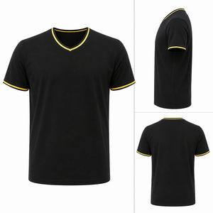 T-shirt homme col en V, bordure contrastée, manches courtes, décontracté, sport, noir, logo personnalisé imprimé - Product Image 2