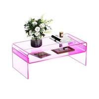 Mesa Rectangular Transparente Personalizada con Estante Abierto, Mesa de Centro Acrílica para Sala de Estar, Escritorio para Computadora, Decoración de Estilo Moderno