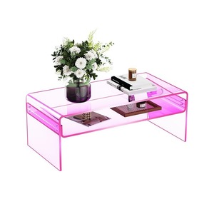 Personalized Clear Rectangle <strong>Table</strong> with Open Storage Shelf Living Room Acrylic Coffee <strong>Table</strong> Computer Desk for Modern Style - Product Image 3