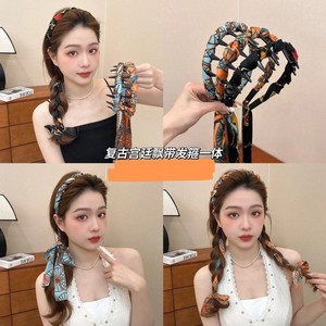 Diadema retro con cadena, diadema de tela satinada estilo corte, diadema con pinza para el pelo, lazo para el pelo, accesorio para el cabello trenzado todo en uno - Product Image 1