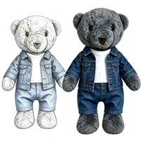 Tenue tendance streetwear pour enfants : ours en peluche gris foncé ultra doux en coton PP, veste en jean et pantalon, pour soulager le stress