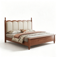 Cadre de lit vintage en bois massif de style ferme française avec rangement, lit plateforme capitonné cintrée pour chambres Queen et King