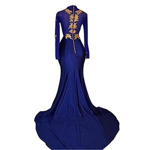 Vestido de Noche Largo con Escote Alto y Apliques Dorados para Mujer, Estilo Sirena, Nuevo Modelo 2025, Vestidos de Fiesta Azul Rey con Cola Larga - Product Image 2