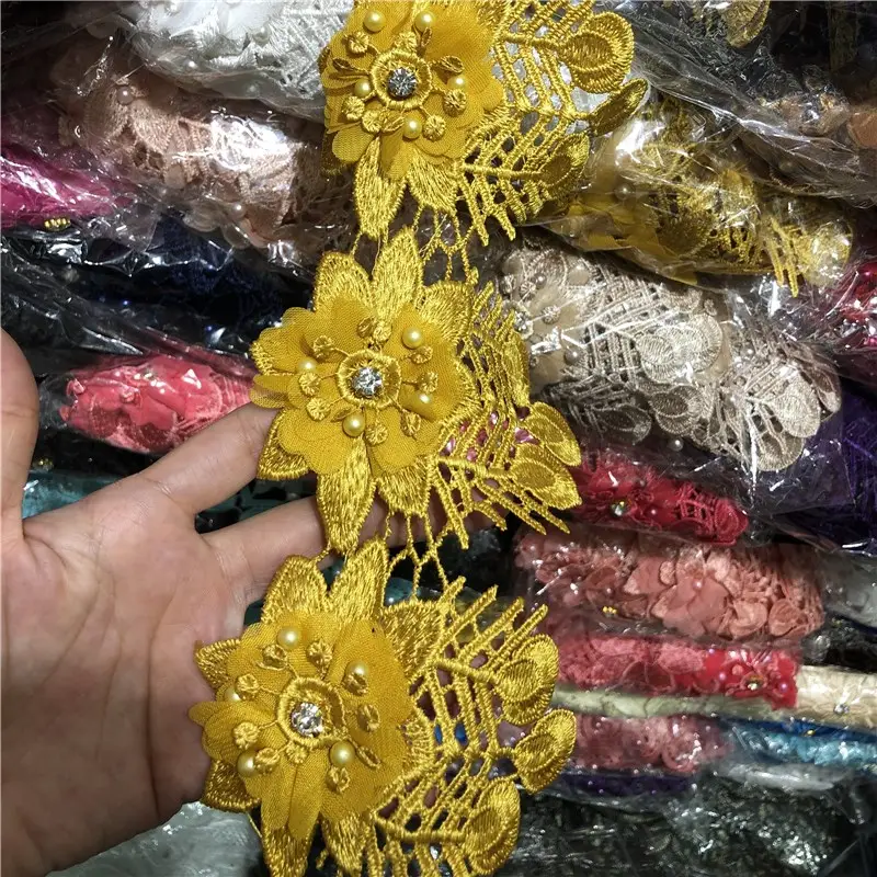 Parures de fleurs brodées en dentelle, 50 cm, 3D, étoffe en organza, pour mariage