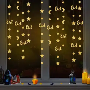 3.5M Gold Eid Mubarak Ramadan Decor Star Moon Circle Dot Crescent Lamp Garland Backdrop Banner Decorations for Home Muslim Party