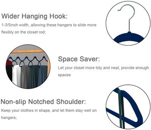Winwin Wholesale Non Slip Space Saving Single Tier Heavy Duty Durable Blue <strong>Velvet</strong> Flocking <strong>Coat</strong> Suit Hanger for Wardrobe - Product Image 6