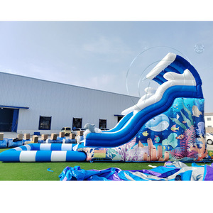 Tobogán Inflable Comercial, Compre Ahora, Tobogán Inflable <span class=keywords><strong>para</strong></span> <span class=keywords><strong>Piscina</strong></span> al Aire Libre, Tobogán Acuático Inflable Azul de 18 Pies de Altura con Soplador - Product Image 6