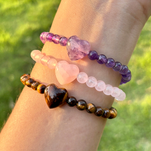 Natural Tiger's Eye and <b>Amethyst</b> Heart-Shaped Bead <b>Bracelet</b> Wholesale Energy <b>Bracelet</b> Jewelry - Product Image 6