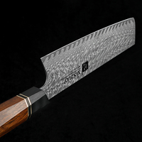 XINZUO Couteau Nakiri de cuisine pointu fait main en acier damas 67 couches avec manche en bois de fer du désert boîte-cadeau