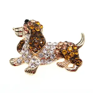 2024 New style Fashion Jewelry Animals Accessories Dog Puppy Brooch Pins Rhinestone Brown Dog Brooches for Gift