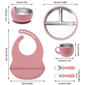 Juego de Vajilla para Bebé 2025 con Diseño Adorable, de Acero Inoxidable de Grado Alimenticio, Plato, Tazón, Tenedor, Cuchara, Babero con Base de Succión para una Alimentación Fácil - Product Image 2