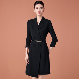 Women's Professional Career Dress A-Line Notched Neckline Solid Color Office Uniform With <b>Belt</b> For <b>Work</b> Commuting - Product Image 3