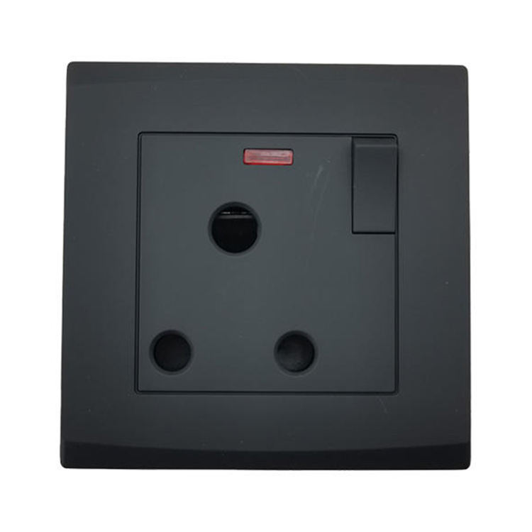 Home Decoration 3 Pin 13A Black British Standard 250V Power Home Electrical Wall Socket Switch With Indicator