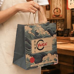 Sacs en papier kraft biodégradables, recyclables, écologiques, imprimés sur mesure, avec poignées, pour la vente à emporter de nourriture japonaise - Product Image 6
