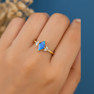 Feu bleu opale cerf-volant pierres précieuses déclaration bague véritable bague en argent Sterling pierres précieuses bijoux pour femmes Unique Boho cadeau de fiançailles - Product Image 1