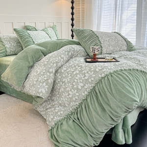 Set quattro pezzi in pile di latte intagliato in stile <span class=keywords><strong>francese</strong></span> <span class=keywords><strong>lenzuola</strong></span>, federe, copripiumino - Product Image 6