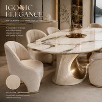 Table à manger en marbre luxueuse et sophistiquée pour maisons et villas de luxe, table à manger ovale en acier inoxydable haut de gamme