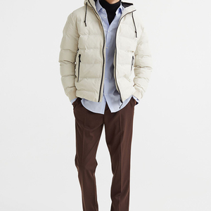 Veste matelassée en nylon taille XL décontractée pour hommes Manteau d'hiver chaud à capuche et fermeture éclair avec col rond Tissu polaire Toile légère - Product Image 1