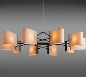 Modern Round Fabric Chandelier Brass Pedant Light Luxury Ceiling Hanging Lamp For Home Project Bronze Suspension Lamps