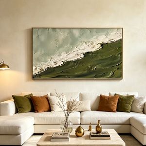 Pintura Abstracta Texturizada Hecha a Mano en Verde y Blanco sobre Lienzo, Arte Impasto con Ondas, Decoración de Pared Huamiao Enmarcada en Dorado para Sala de Estar y Dormitorio - Product Image 2