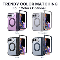 Étui pliable Duo pour iPhone avec charnière à ressort à rebond automatique, coque intermédiaire, étui à lunettes pliable Duo, antichoc, dos transparent givré, anneau magnétique