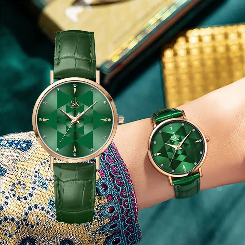 Custom Women Watch Factory Price Fashion Green Leather Watch Bands OEM Watches China Manufacturer Wholesale