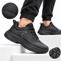 Chaussures décontractées pour hommes noires, baskets basses épaisses respirantes en maille à lacets antidérapantes pour l'extérieur