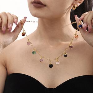Nouveau collier fait main en acier inoxydable avec perles de pierres naturelles colorées, tendance, collier personnalisé en perles, cadeau - Product Image 6