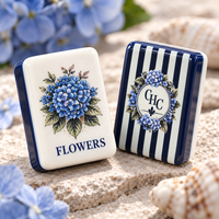 Set Mahjong Amerika Cape Cod Hydrangea 160 Ubin 1,5 Inci Biru Tua Gading Ubin Mahjongg Bergaya Pantai dengan Monogram Kustom OEM
