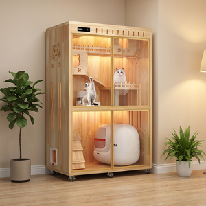 Villa pour chat moderne multi-niveaux en verre et bois, <span class=keywords><strong>cage</strong></span> intérieure avec grand salon spacieux, maison pour animaux de compagnie, fourniture directe usine - Product Image 1