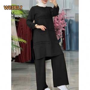 Di alta qualità musulmana <span class=keywords><strong>donna</strong></span> autunno inverno top moda girocollo Turkish camicia a maniche lunghe abito a gamba larga <span class=keywords><strong>pantaloni</strong></span> due pezzi completo - Product Image 3