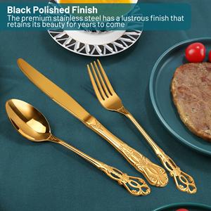 Juego de Cubiertos de Acero Inoxidable 18/0 de Lujo, Plateado con Detalles en Oro, Diseño Barroco, Juego de Cubiertos para Boda, Chapado en Oro - Product Image 5