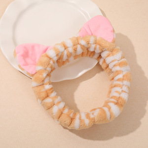 Female Autumn and Winter Cute Plush Cat's ears Hair Band 3D <b>Face</b> Wash Makeup Moisture proof Sleeve Stripe Wrist Band - Product Image 4
