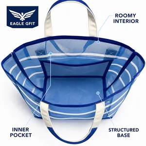 Bolsa de malla portátil de poliéster ligera de alta capacidad para almacenamiento exterior, ideal para natación, supermercado, verduras y frutas - Product Image 3