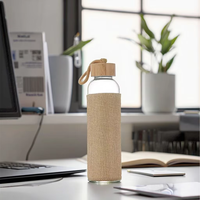 Sports de plein air portables 300ml 450ml 500ml bouteille d'eau en verre avec couvercle en bambou lanière de couverture en lin isolante