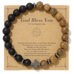 Braccialetto con Perline in Legno e Pietra Naturale con Croce, Set Regalo con Biglietto '<span class=keywords><strong>Dio</strong></span> <span class=keywords><strong>Ti</strong></span> <span class=keywords><strong>Benedica</strong></span>' - Product Image 3