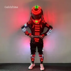 Fantasia de predador LED com mudança de cor RGB para dançarino de palco, robô soldado de ferro com traje de cosplay para boate