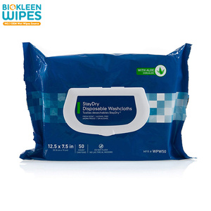 Biokleen China Factory Wholesale Free Sample 50 PCS Disposable Washcloths Hand Wipes Adult Wipes Pouch Travel Adult Wet Wipes