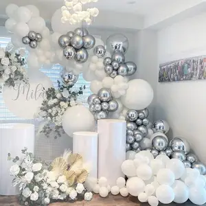 Conjunto de balões pastel de prata e branco, balão de látex para decoração de festa de casamento e chá de bebê