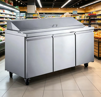 Réfrigérateur de Comptoir Professionnel 3 Portes à Température Unique 510L avec Refroidissement par Ventilation pour Salade Bar et Préparation de Pizzas