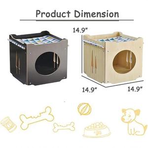 Natural Wood Cat House Quadratic Pet Bed Multifunctional <b>Small</b> Size For Indoor Cats Solid Wood Construction With Soft <b>Mat</b> Top - Product Image 5