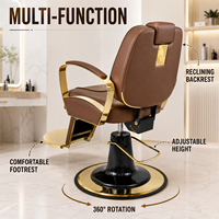 Fauteuil de Barbier Inclinable Rétro Moderne, Cadre Doré, Cuir Marron, Chaise de Coiffure Couleur Personnalisée, Mobilier de Salon, Vente en Gros Usine