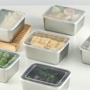 Rechteckige Edelstahl-Backform mit Deckel Single Lunch Box Frisch haltbarer Kühlschrank Lebensmittel Obst Aufbewahrung behälter - Product Image 3