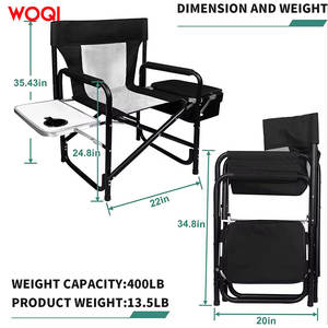 Chaise de camping portable Woqi avec sac isotherme et rangement en filet, structure pliable en aluminium, chaise de jardin noire - Product Image 4