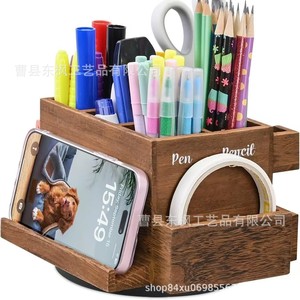 Wooden Desk Organizer Stationery <b>Storage</b> <b>Box</b> Rectangle Standing Type Office Organizer With <b>Drawer</b> For Pencils Scissors Markers - Product Image 3