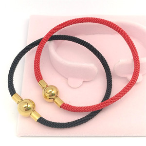 Red <b>String</b> Bracelet 3mm Stainless Steel Snap Clasp <b>Gold</b> Ball Unisex Jewelry Gift - Product Image 2