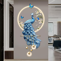 Art mural lumineux LED Paon bleu, magnifique effet lumineux vertical personnalisable, belle décoration suspendue pour salon