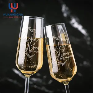 Logo personalizzato lungo vetro di cristallo a stelo flauti tostatura eleganti bicchieri da Champagne da sposa a stelo lungo per il compleanno dell'anniversario