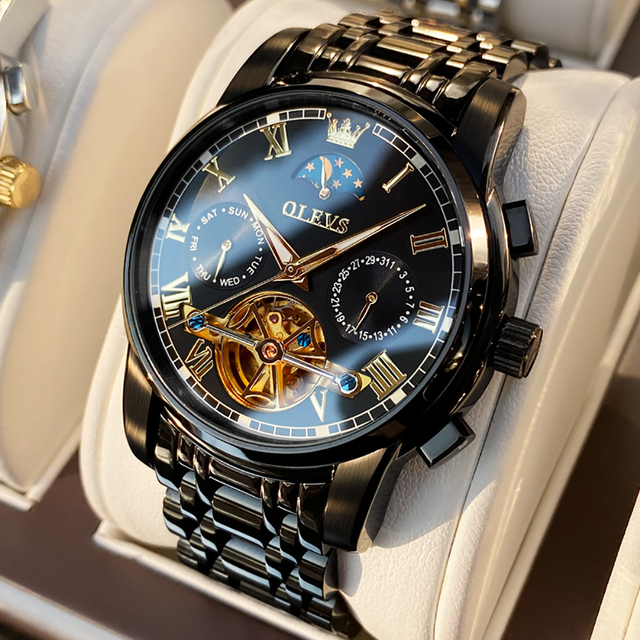 OLEVS 6617 New Arrival Male Mechanical Watch Steel Strap Waterproof Tourbillon Auto Luminous Business Watch